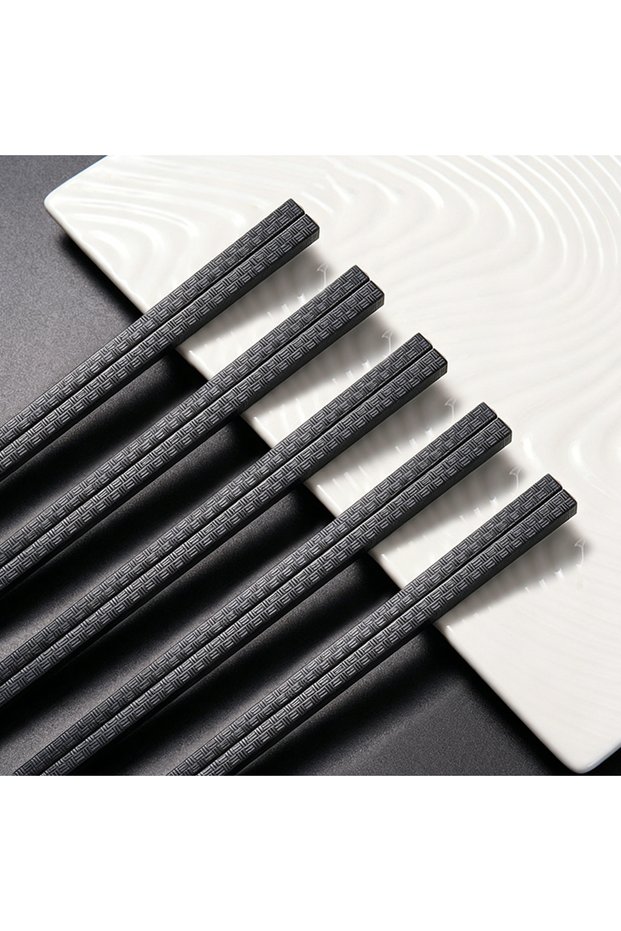 TWG 5 Pairs Black Anti-Slip Reusable Chopsticks Food-Grade Dishwasher Safe Heat-Resistant Durable Ut