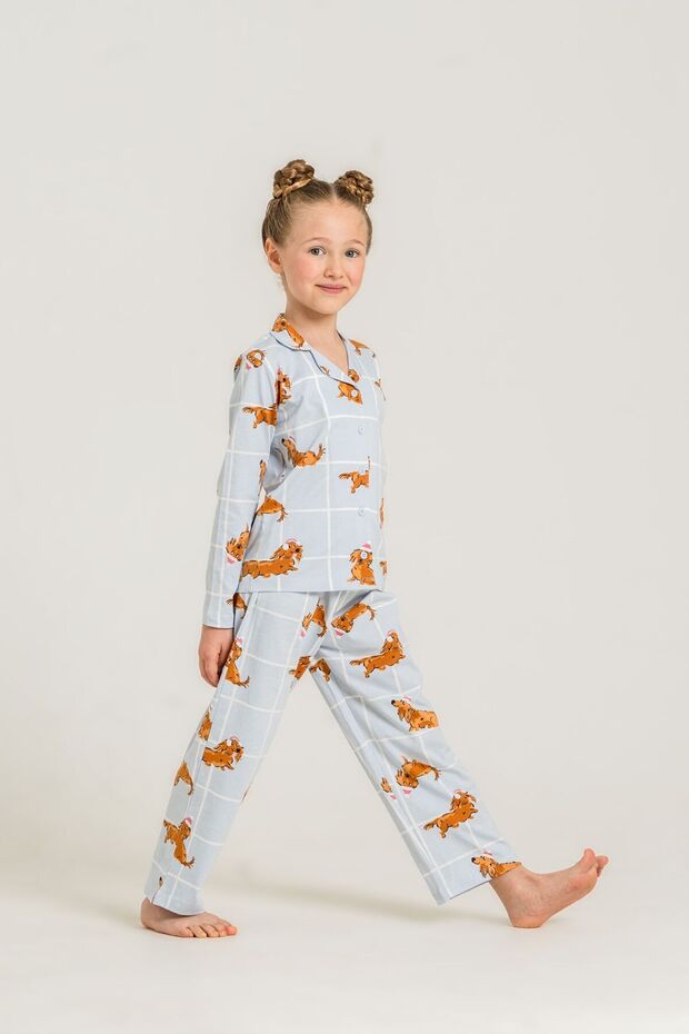 Girl's Cute Puppy Blue Shirt Pajama Set Rp3908-C-V2