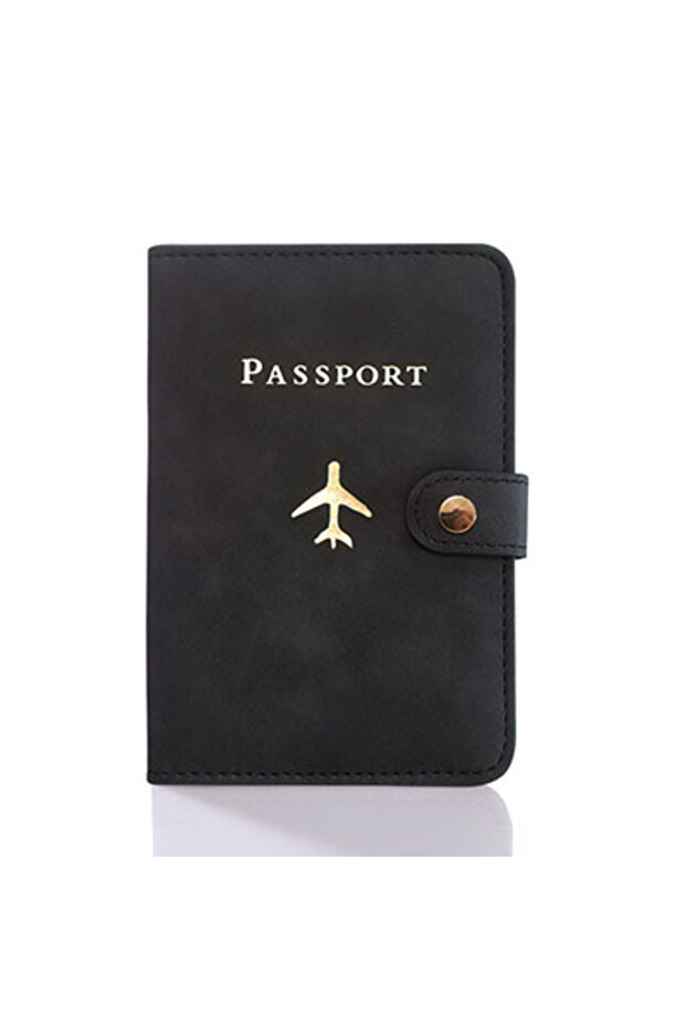 C Black RFID Blocking Waterproof Leather Passport Holder Travel Wallet Passport Book for