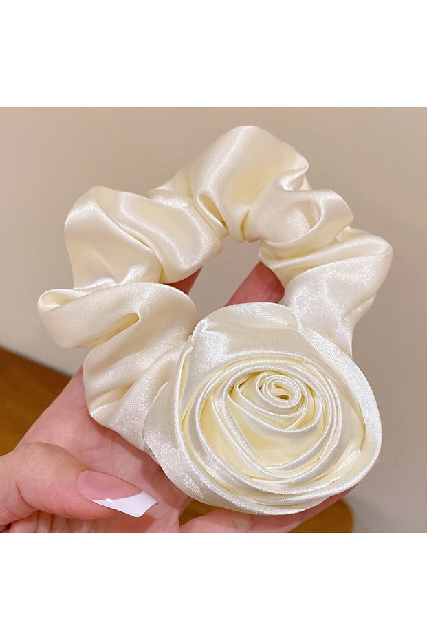 3 white 2PCS Ribbon Rose Flower Elastic Hair Band For Women Girls Hair Rope Ties Flower Hair Scrunch