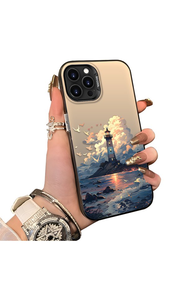 iPhone 13 Pro Max Compatible Silicone Edge Hard Back Case Couple Phone Case Tower Pattern