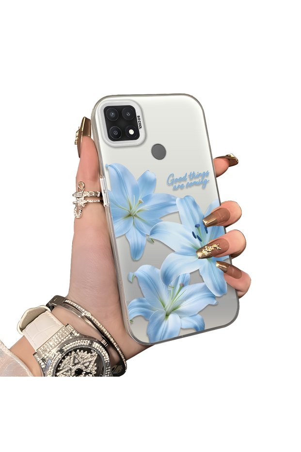Oppo A15S Compatible Silicone Edge Hard Back Case Couple Phone Case with Floral Pattern