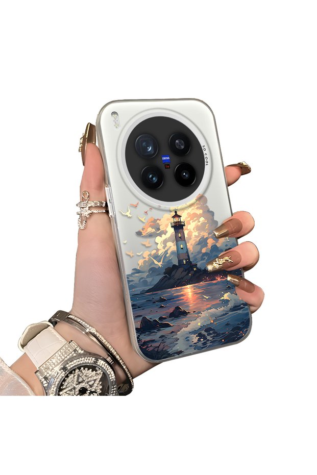 Vivo X300 Pro Compatible Silicone Edge Hard Back Case Couple Phone Case Tower Pattern