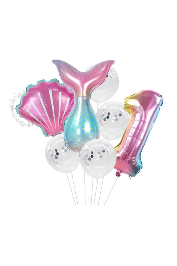 İstoç Mermaid 1 Year Old 7-Piece Foil Balloon Set