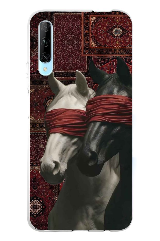 Huawei P Smart Pro Compatible Transparent Phone Case with Carpet Background and Horse Artistic Pattern