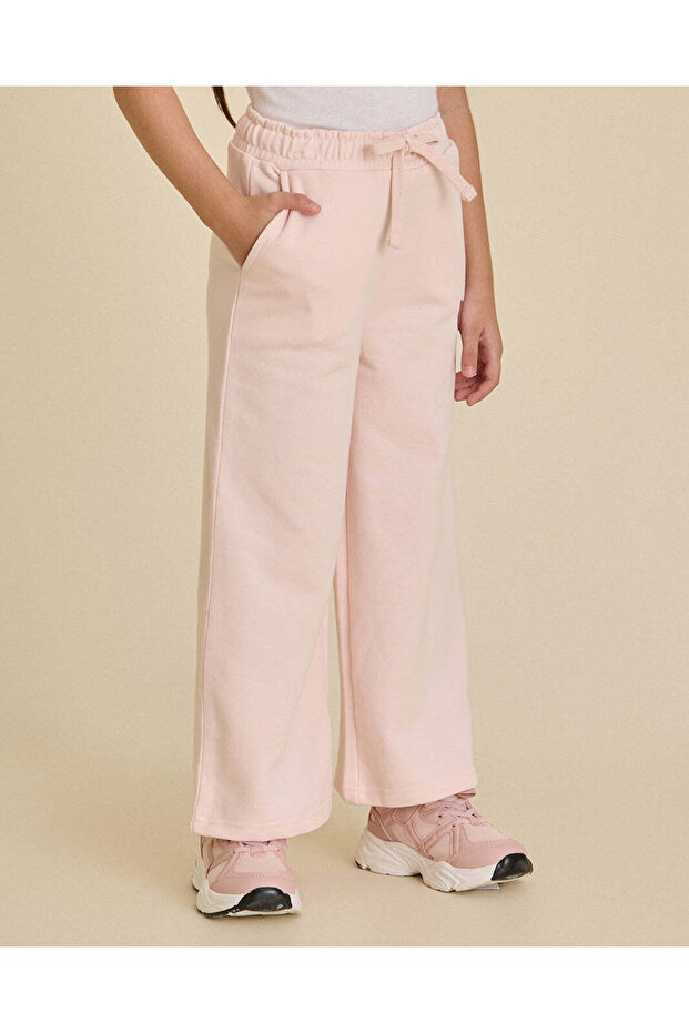 Girls Pink Bow Foil Print Wide Leg Track Pants