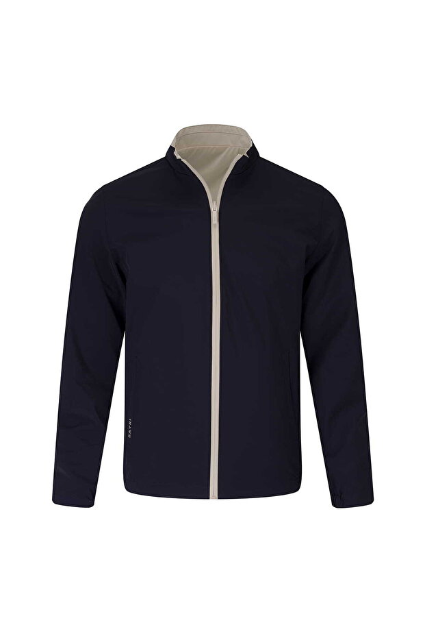 Navy Blue Slim Fit Judge Collar Coat