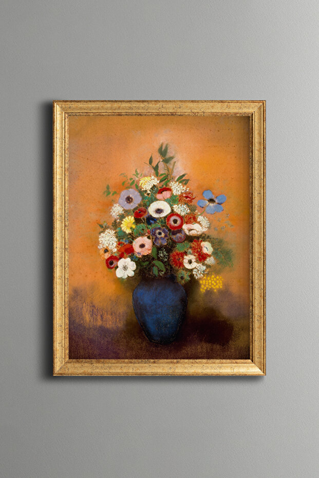 Anemone and Lilac in a Blue Vase - Vintage Patterned Painting - Fine Model