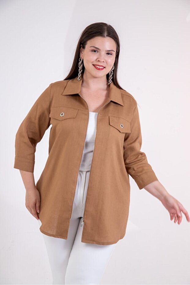 Women's Plus Size Zipper Detailed Shirt
