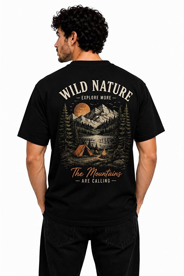 Wild Nature Mountain Scenery Printed Unisex Outdoor & Camping Themed White T-Shirt