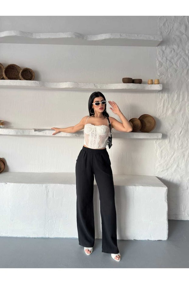 Premium Quality Muslin Fabric Wide-Legged Elasticated Pants