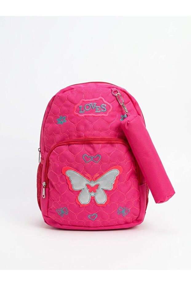 Girl's Embroidered Butterfly Printed Shiny Orthopedic Two-Compartment Kindergarten Bag