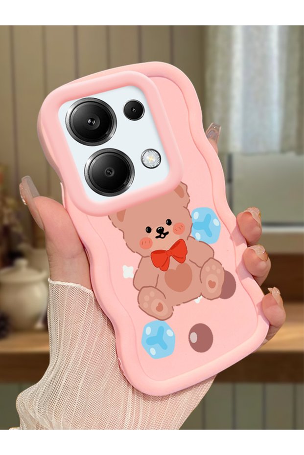 Redmi Note 13 Pro 4g Compatible Case Camera Protector Pink Silicone Couple Phone Case Bear Pattern