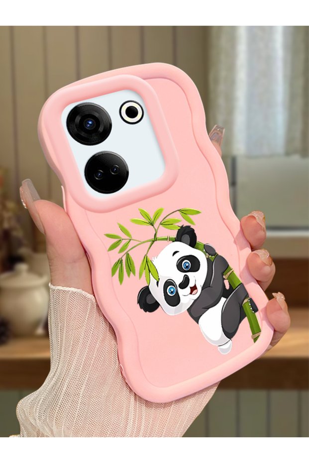 Tecno Camon 20 Pro 4g Compatible Case Camera Protector Pink Silicone Couple Phone Case Panda Pattern