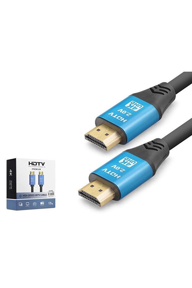 ND4054 كابل HDMI 2.0 بدقة 4K 60 هرتز بقطر خارجي 8.0 ملم وطول 15 متر أسود أزرق