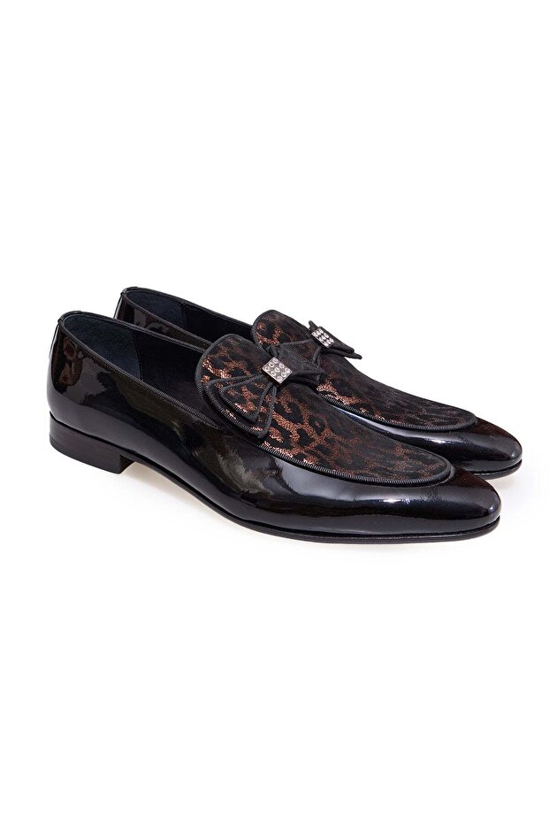 Black Color Laceless Genuine Leather Men's Shoes