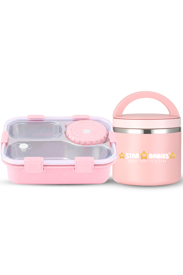 Food-Grade 304 Stainless Steel Bento Lunch Box with 4 Compartments + Insulated Stainless Steel Food Jar for Kids & Adults.