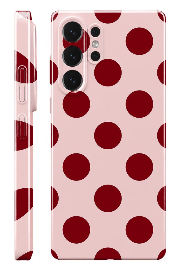 Samsung S25 Ultra Red Polka Dot Protect Slim Glossy Full Cover Print Camera Protected Phone Case