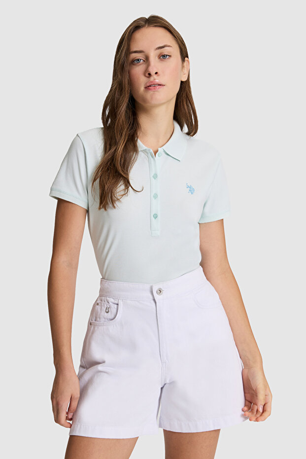 Women's Aqua Green Polo Collar Basic T-Shirt 50321818-Vr083