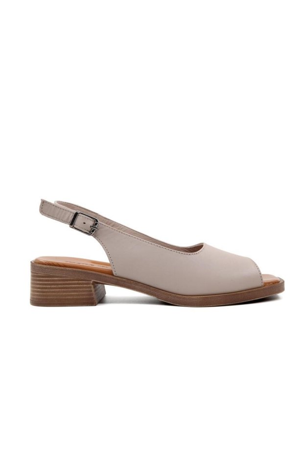 45247 Genuine Leather Beige Women's Heeled Shoes