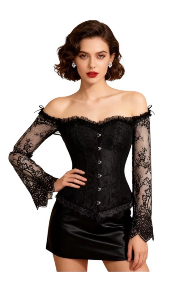 Victorian Vintage Tulle Sleeves Gothic Corset Bustier - Adjustable at Back, Cosplay, Festival, and Renaissance Style