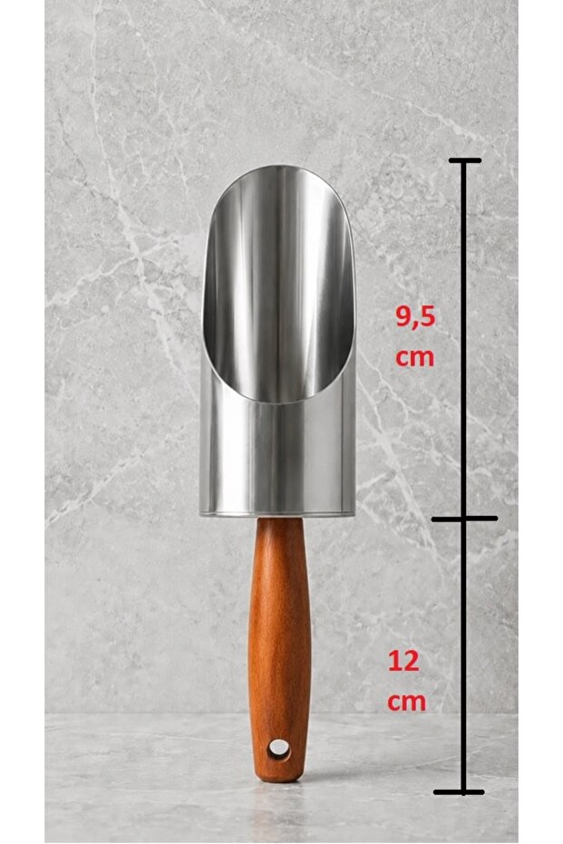 Wooden Handle Food Shovel with Wide Chamber I - Stainless Steel