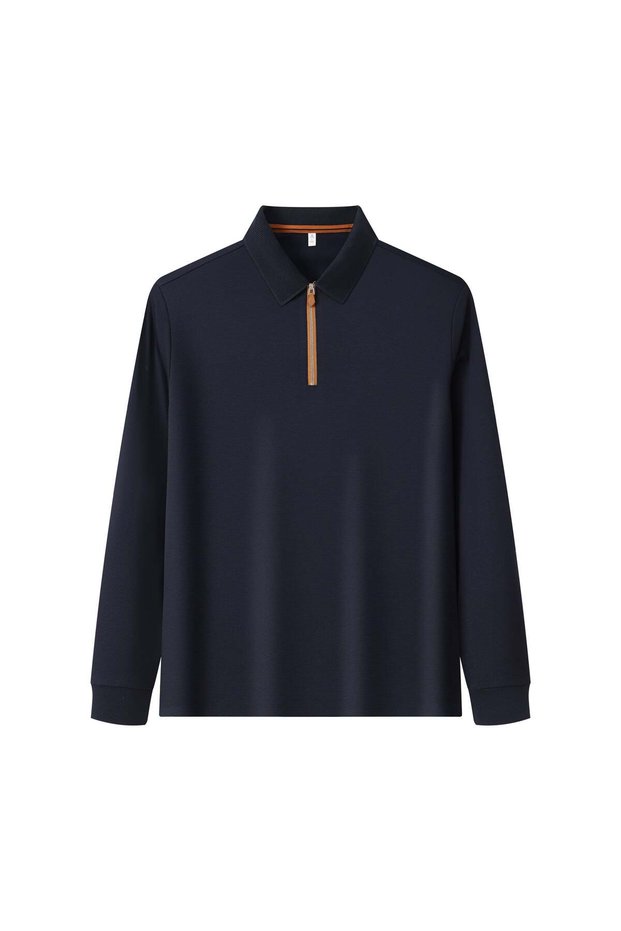 Arw61038 Seri̇ntutan--High Quality Long-Sleeved Zippered Polyamide Polo Collar Tshirt