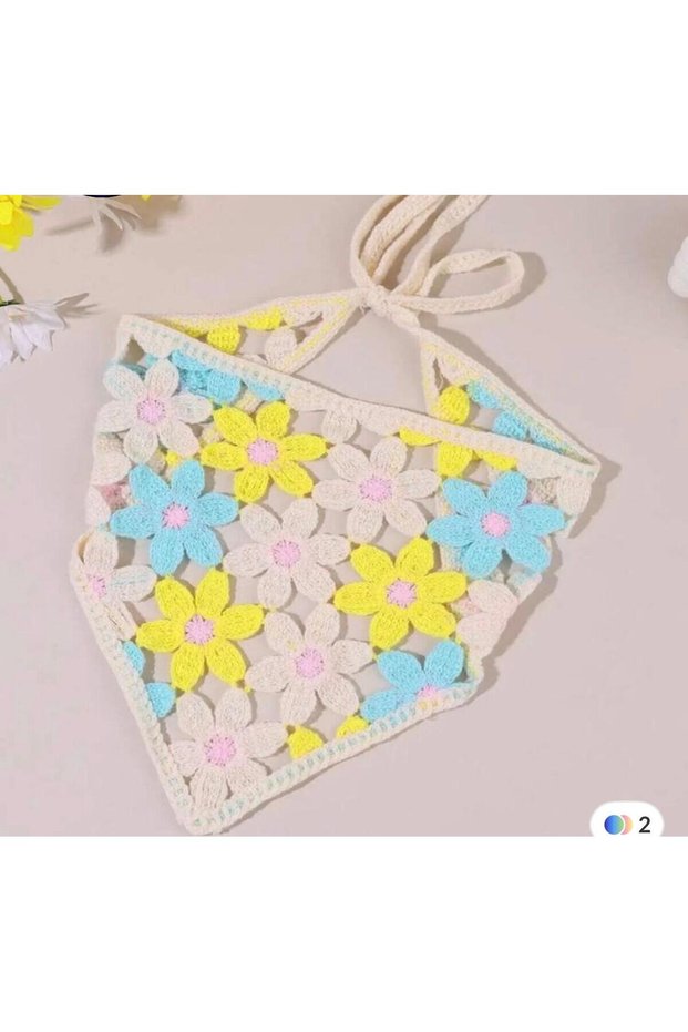 Vintage Colorful Daisy Motif Tied Summer Bandana