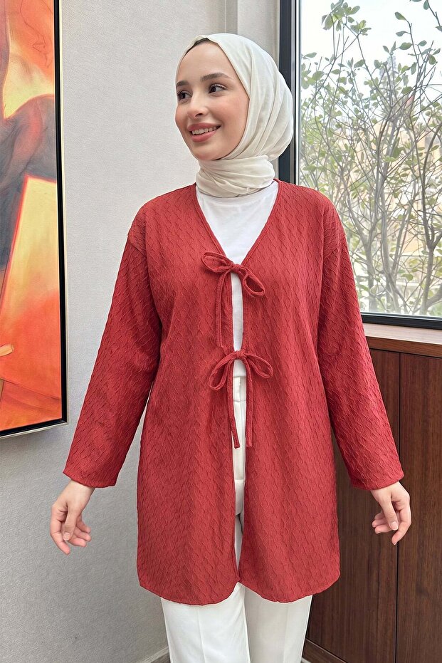 كيمونو طويل منقوش 2374 - أحمر