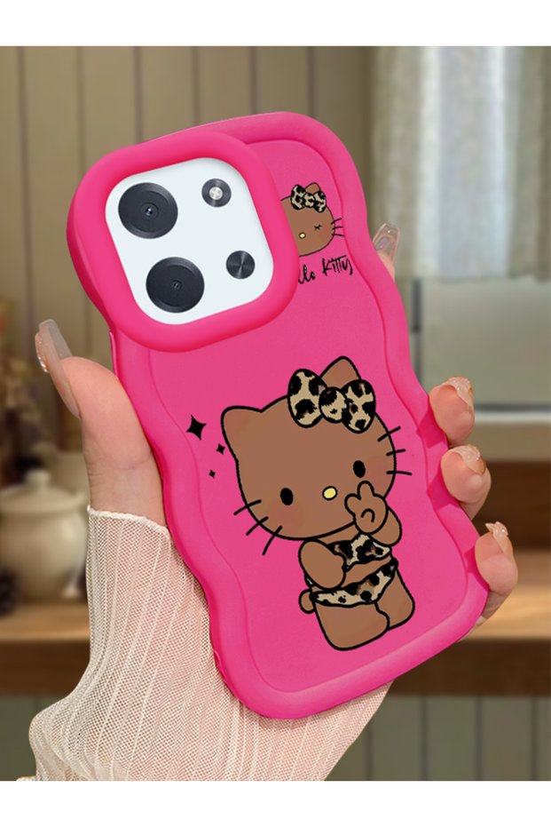 Poco C85 Compatible Case Camera Protector Red Silicone Couple Phone Case Kitty Pattern