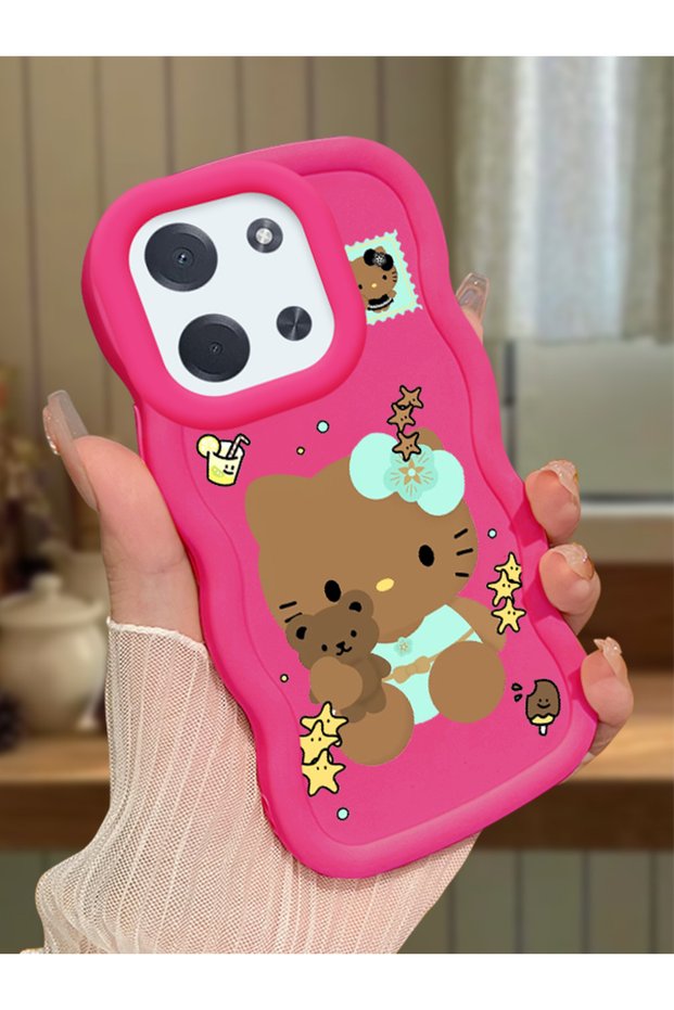 Poco C85 Compatible Case Camera Protector Red Silicone Couple Phone Case Kitty Pattern