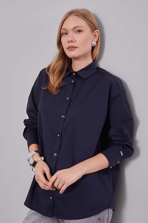 Navy Blue Button Detailed Shirt