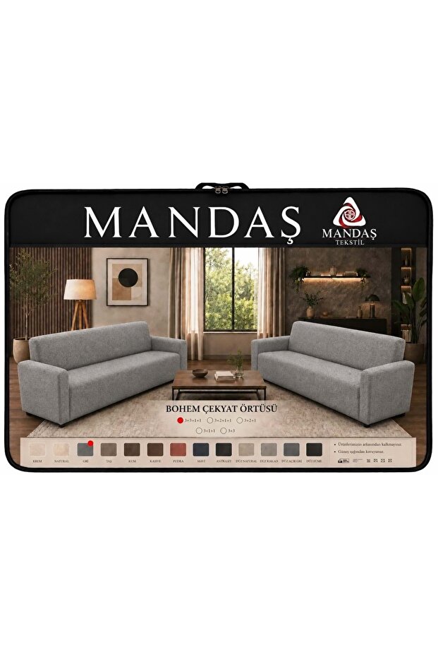 Bohemian Stretch Maxi Sofa Bed Cover Wide Usage Gray 3+3