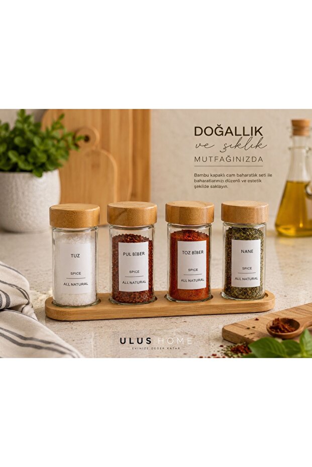 4-Piece Bamboo Spice Rack with Label and Gift