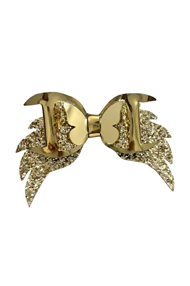 Sparkling Glitter Design Bow Hair Clip Gold