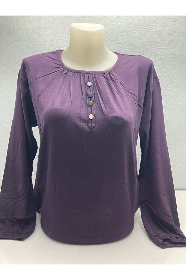 Dark Plum Mother-Of-The-Bride Cotton with Elasticated Sleeves and Half Buttons
