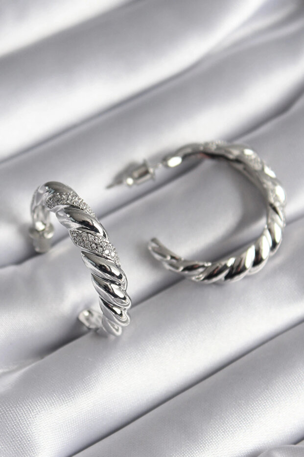 Brass Silver Color Zircon Stone Spiral Model Women's Earrings