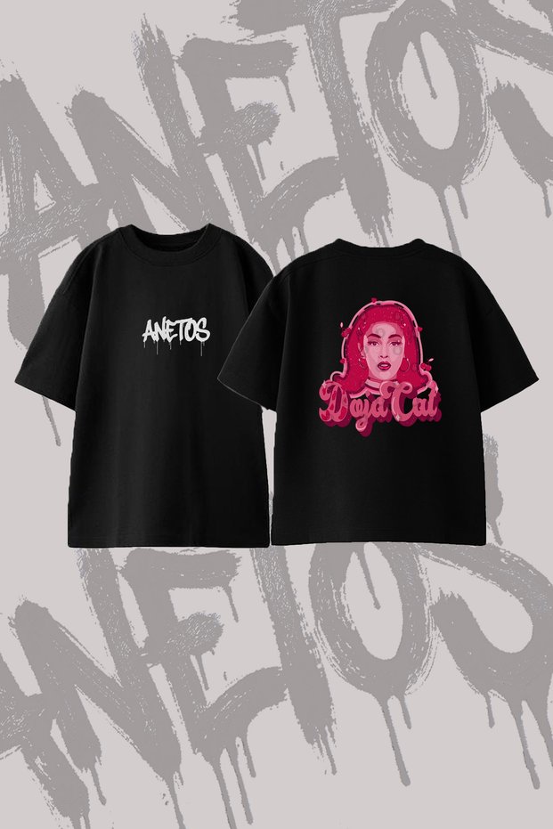 Doja Cat_7 Design Printed Oversize Crew Neck T-Shirt Black