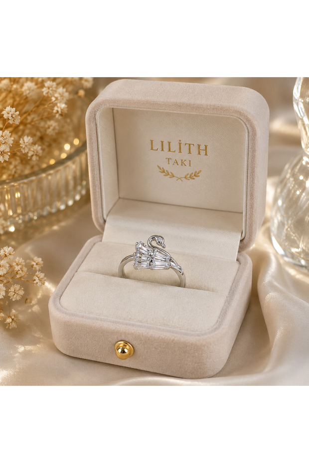 Swan Figured Zircon Stone Women's Ring | Elegant Silver Color Adjustable Stylish Ring