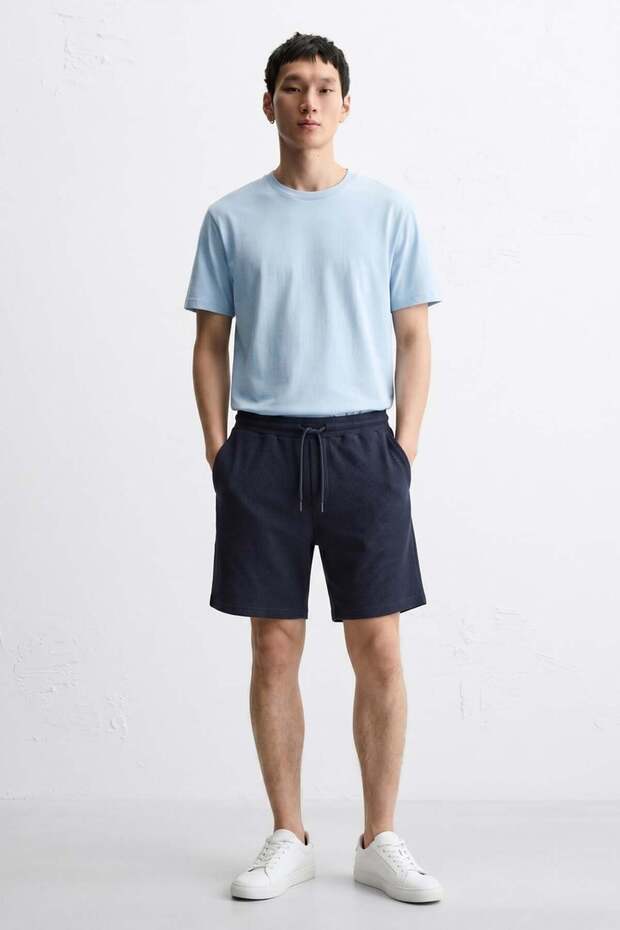 Men's tie-waist shorts - navy blue