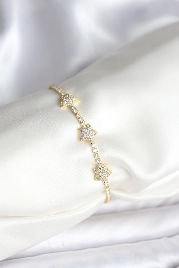 Star Model Zircon Stone Gold Color Brass Waterway Women's Bracelet