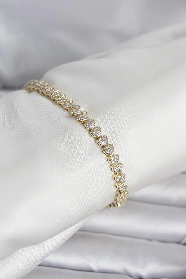Brass Gold Color Heart Model Row Zircon Stone Women's Bracelet