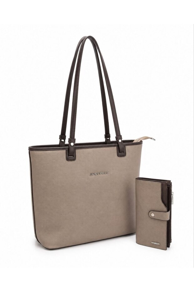 2-Piece Women's Large Size 5-Compartment Shoulder Bag and Wallet Set