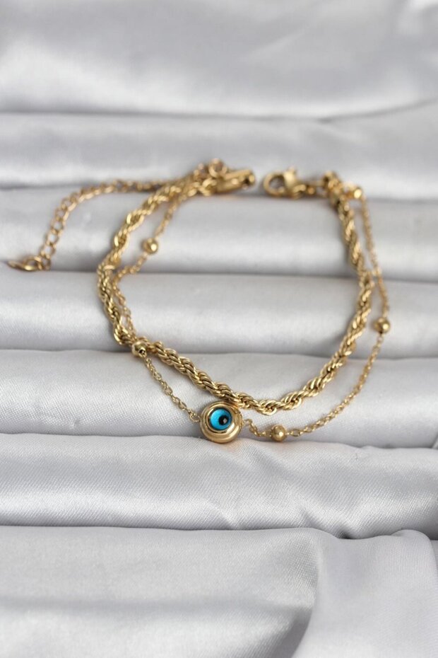 316L Steel Gold Color Twisted Chain and Evil Eye Women's Bracelet