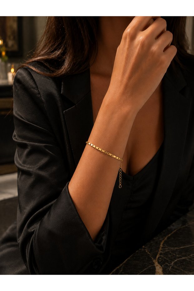 Steel Cube Model Women's / Men's Bracelet Gold / Silver Color with Extension Chain