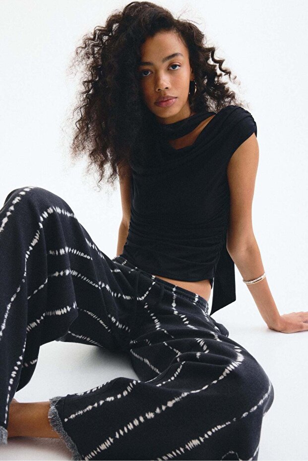 Linen-blend drawstring trousers