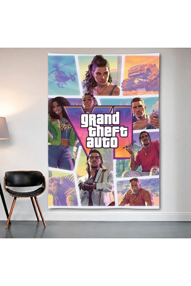 Grand Theft Auto Vi Wall Covering Wall Tapestry First Quality Satin Fabric Poster
