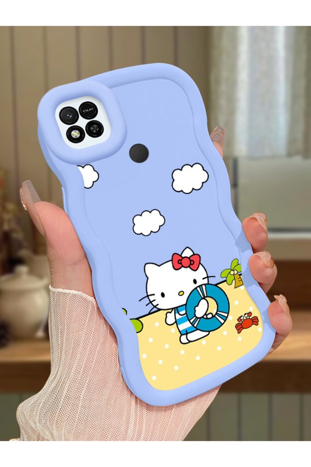 Redmi 10A Compatible Case Camera Protector Blue Silicone Couple Phone Case Kitty Pattern