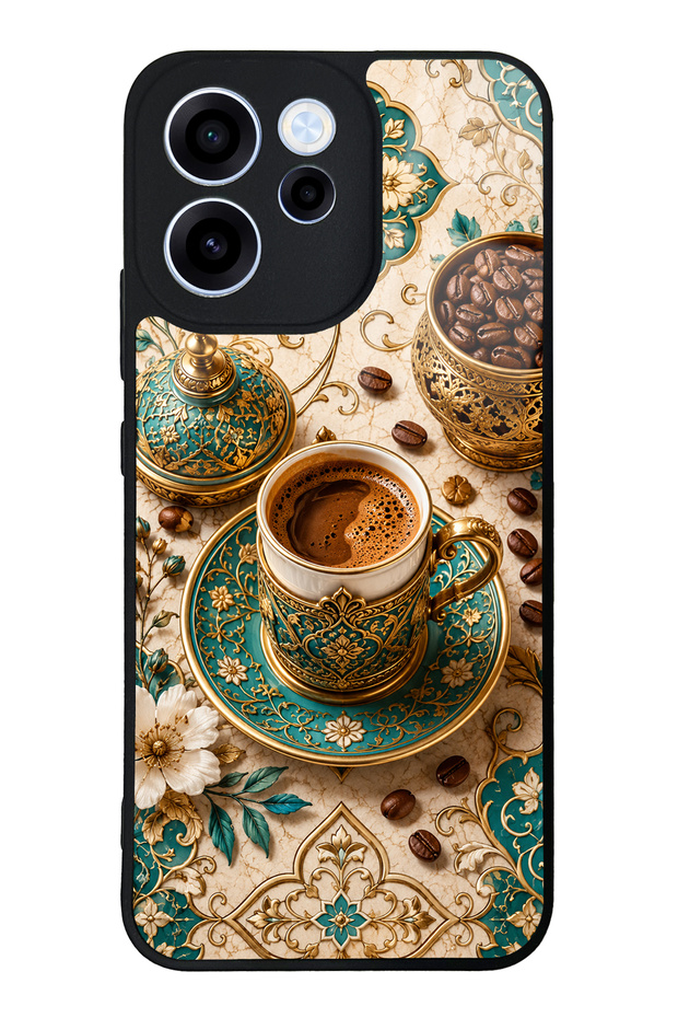 Oppo Reno 15F Glossy Phone Case with Turquoise Ottoman Coffee Design