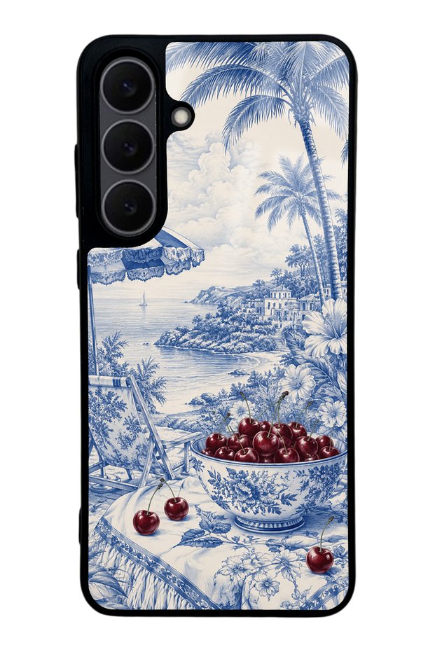 Samsung S25 Fe Blue Porcelain Cherry Coast Design Glossy Phone Case